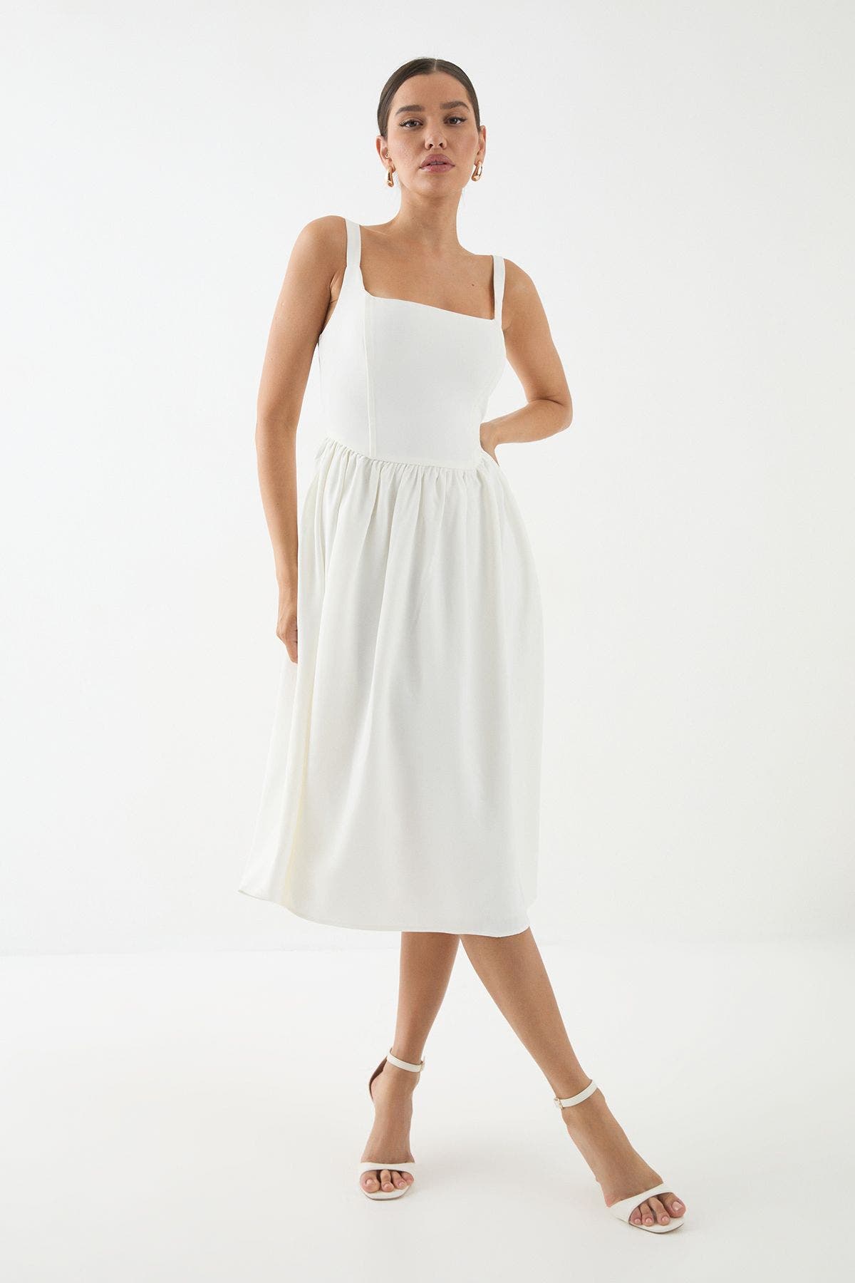 Square Neck A-Line Midi Dress - image 2