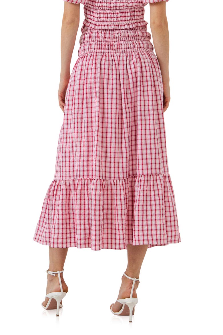 Tiered Gingham Maxi Skirt, Alternate, color, PINK