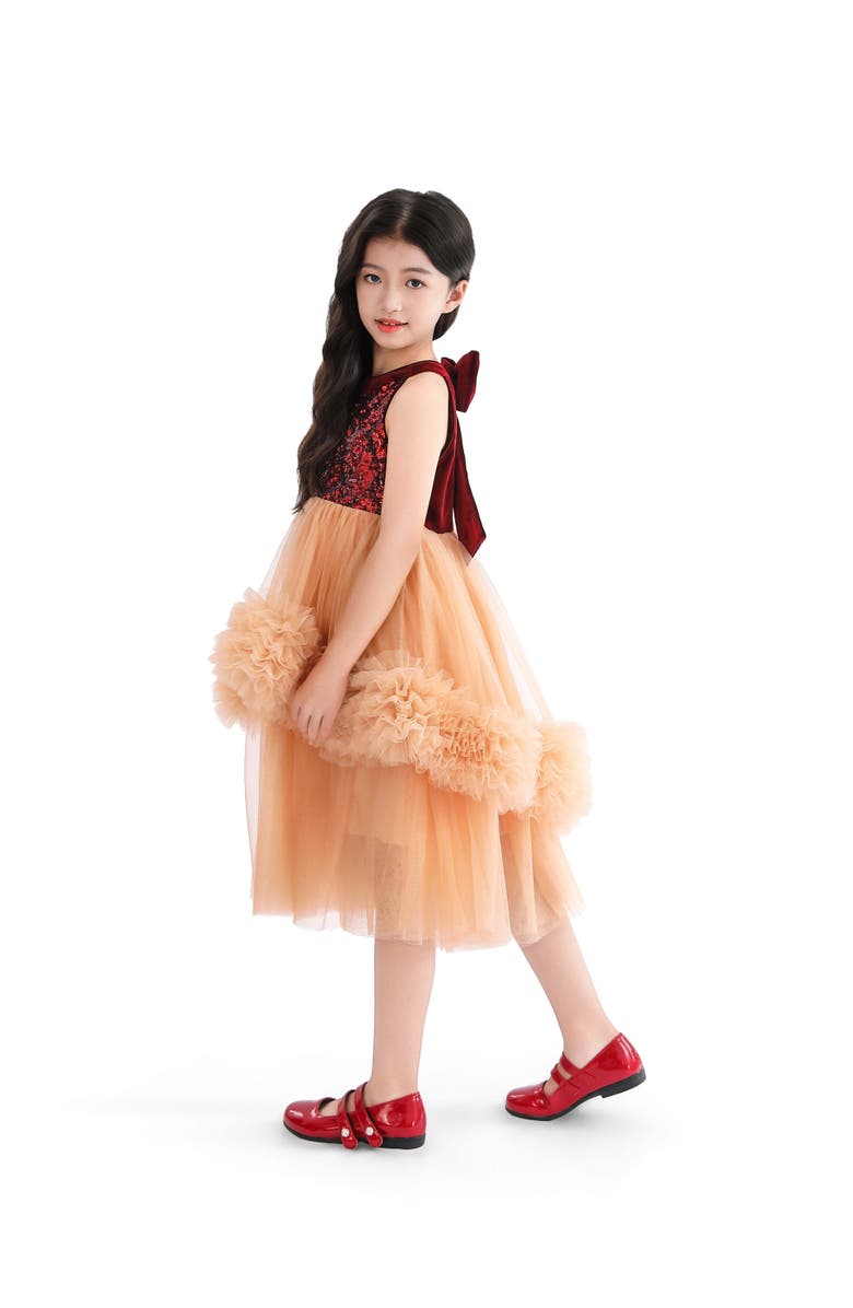Tulleen Tulle Pom-Pom Dress, Alternate, color, Red