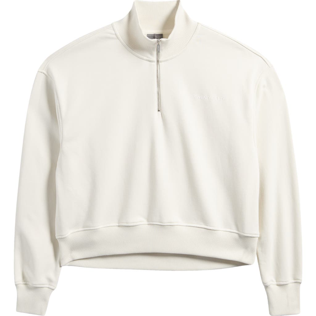 Shop Sweaty Betty Revive Half Zip Crop Sweatshirt In Lily White