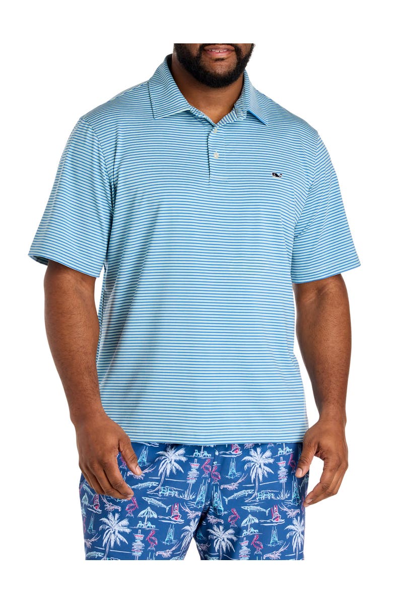 vineyard vines Big & Tall Bradley Stripe Sankaty Performance Polo Shirt, Main, color, Aqua Haze Tide Blue