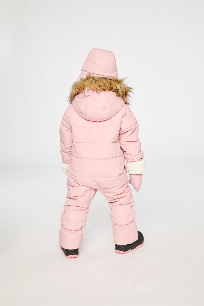 Girl Snug Fleece Neckwarmer One Piece Snowsuit, Alternate, color, Pale Dusty Pink