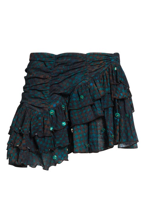 Kaia Check Tiered Chiffon Miniskirt