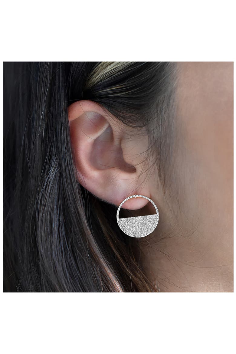 Medallion Engraved Half Circle Stud Earrings, Alternate, color, SILVER