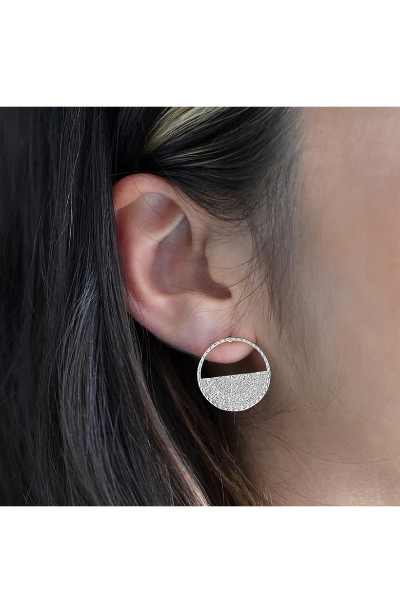 Sterling Forever Medallion Engraved Half Circle Stud Earrings, Alternate, color,