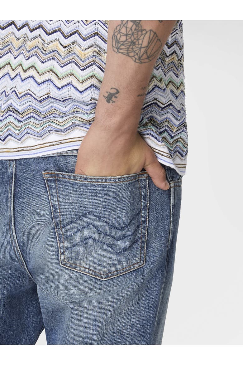 Five-pocket Cotton Denim Trousers With Zigzag Embroidery, Alternate, color, Beige& White