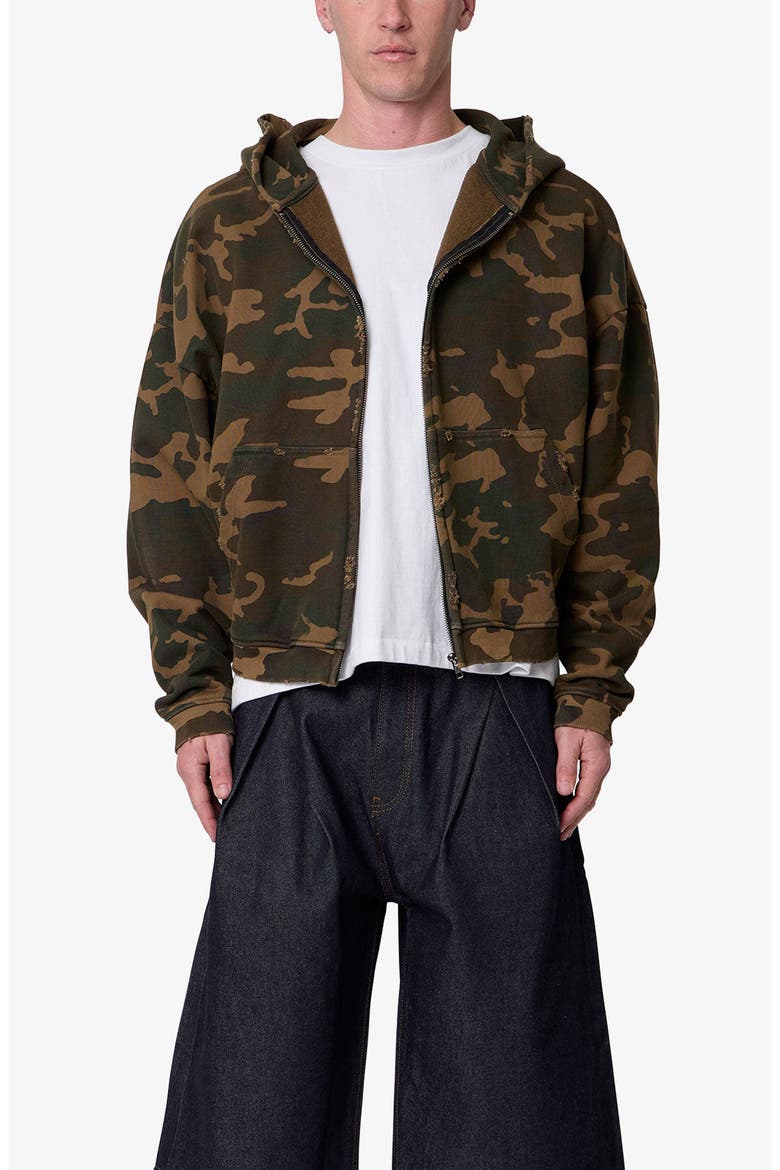 Camouflage Oversize Cotton Full-Zip Hoodie, Main, color, GREEN