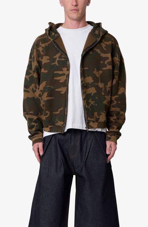 Camouflage Oversize Cotton Full-Zip Hoodie