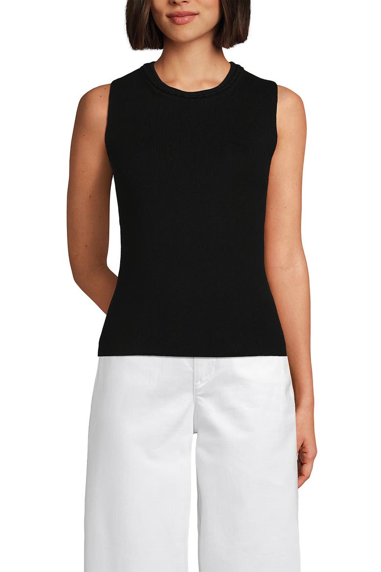 Cotton Viscose Braided Neck Tank Sweater, Main, color, Black