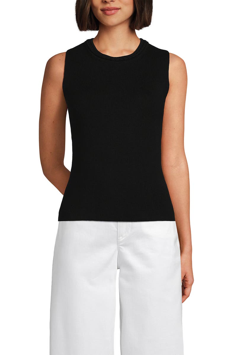 Lands' End Cotton Viscose Braided Neck Tank Sweater, Main, color, Black