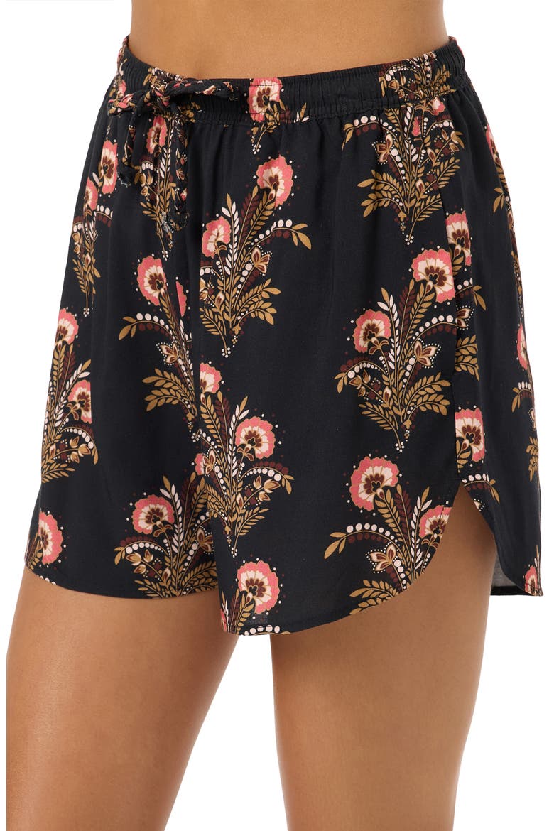 Millie Block Print Floral Shorts, Alternate, color, BLACK