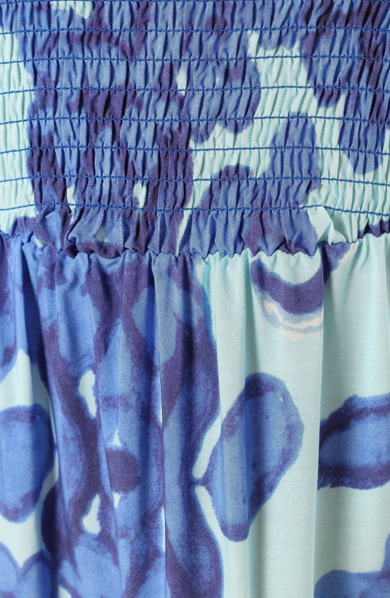 Petal & Pup Amarie Floral Tie Strap Smocked Midi Sundress, Alternate, color, Blue