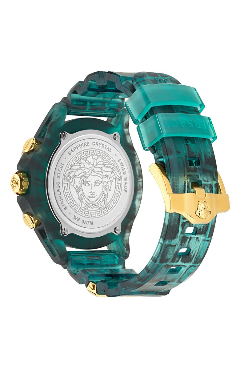 Versace Icon Active Chronograph Silicone Strap Watch, 44mm, Alternate, color, Transparent Blue