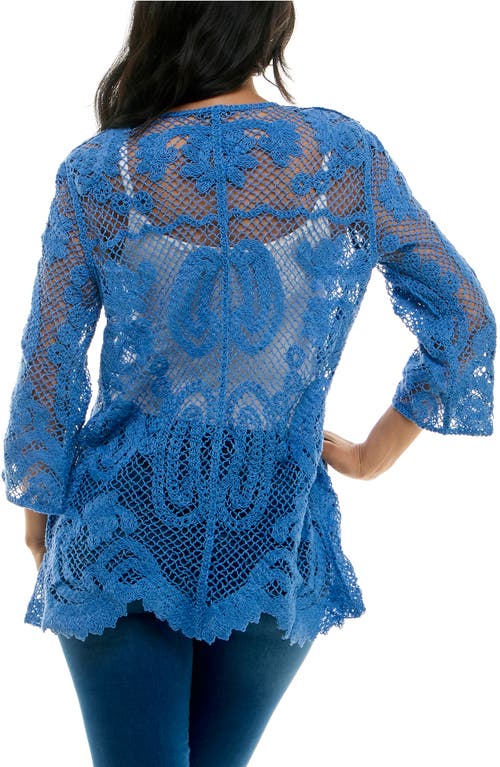 Nina Leonard Scalloped Lace Cardigan In Waterfall