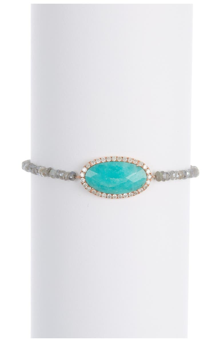 Meira T 14K Rose Gold Blue Amazonite & Pave Diamond Halo Beaded Labradorite Bracelet, Main, color, 