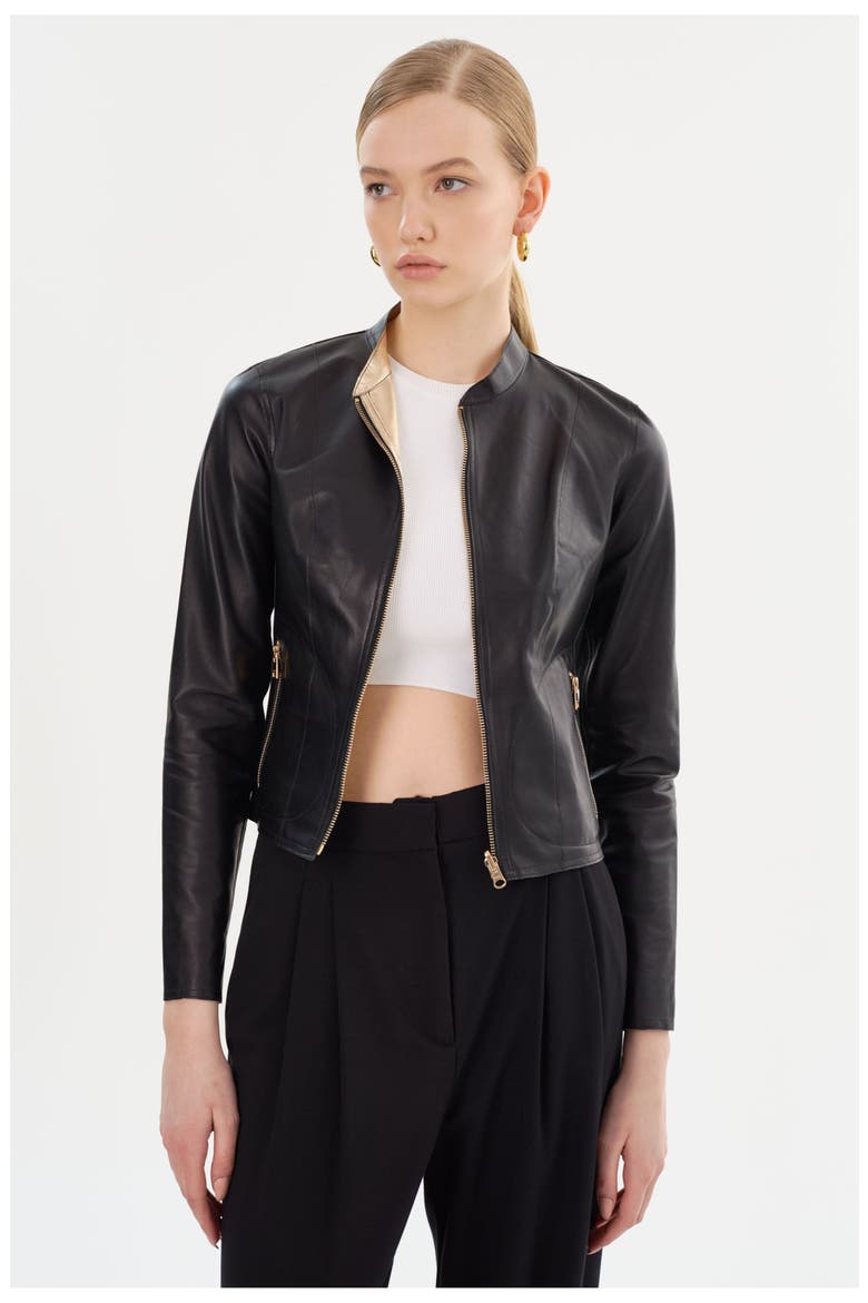 CHAPIN | Reversible Leather Bomber, Main, color, Black/Gold