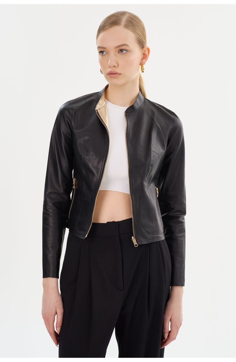 LAMARQUE CHAPIN | Reversible Leather Bomber, Main, color, Black/Gold