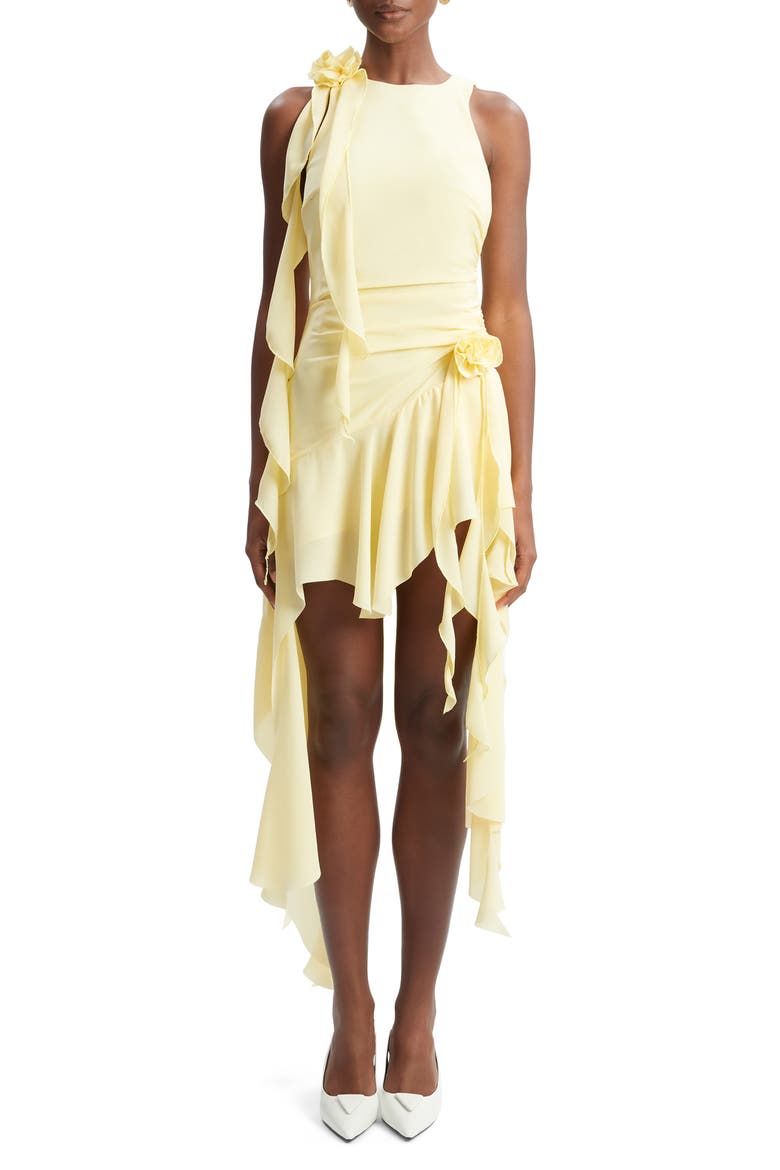Ivana Ruffle Rosette Georgette Cocktail Dress, Main, color, CANARY YELLOW