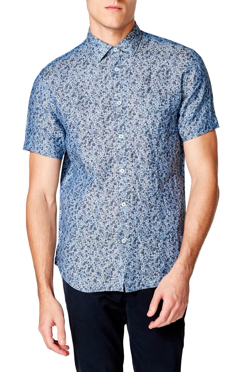Good Man Brand On Point Slim Fit Floral Short Sleeve Linen Button-Up Shirt, Main, color, 