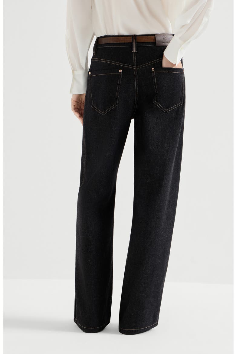 No-fade denim loose barrel trousers with monili, Alternate, color, Black