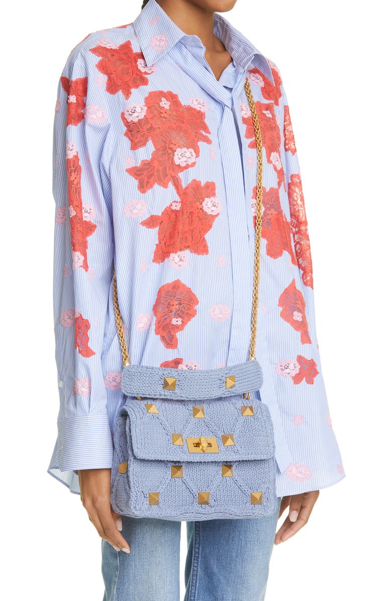 Valentino Garavani Roman Stud Knit Cotton Shoulder Bag, Alternate, color,