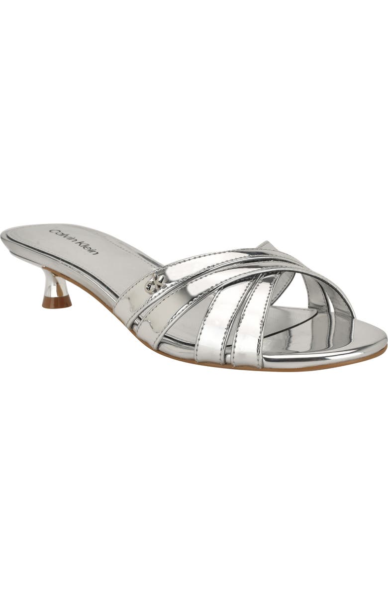 Calvin Klein Gabbie Kitten Heel Slide Sandal, Main, color, Silver