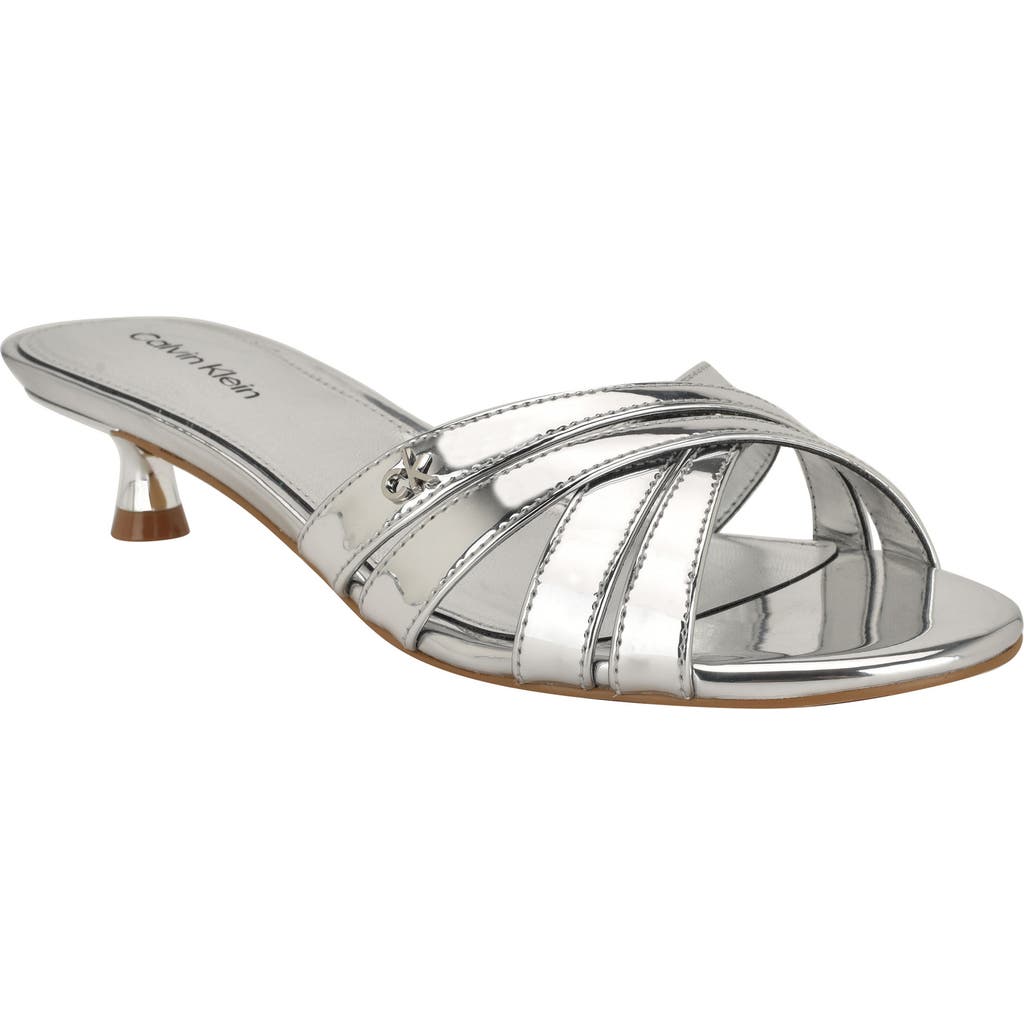 Calvin Klein Gabbie Kitten Heel Slide Sandal In Metallic