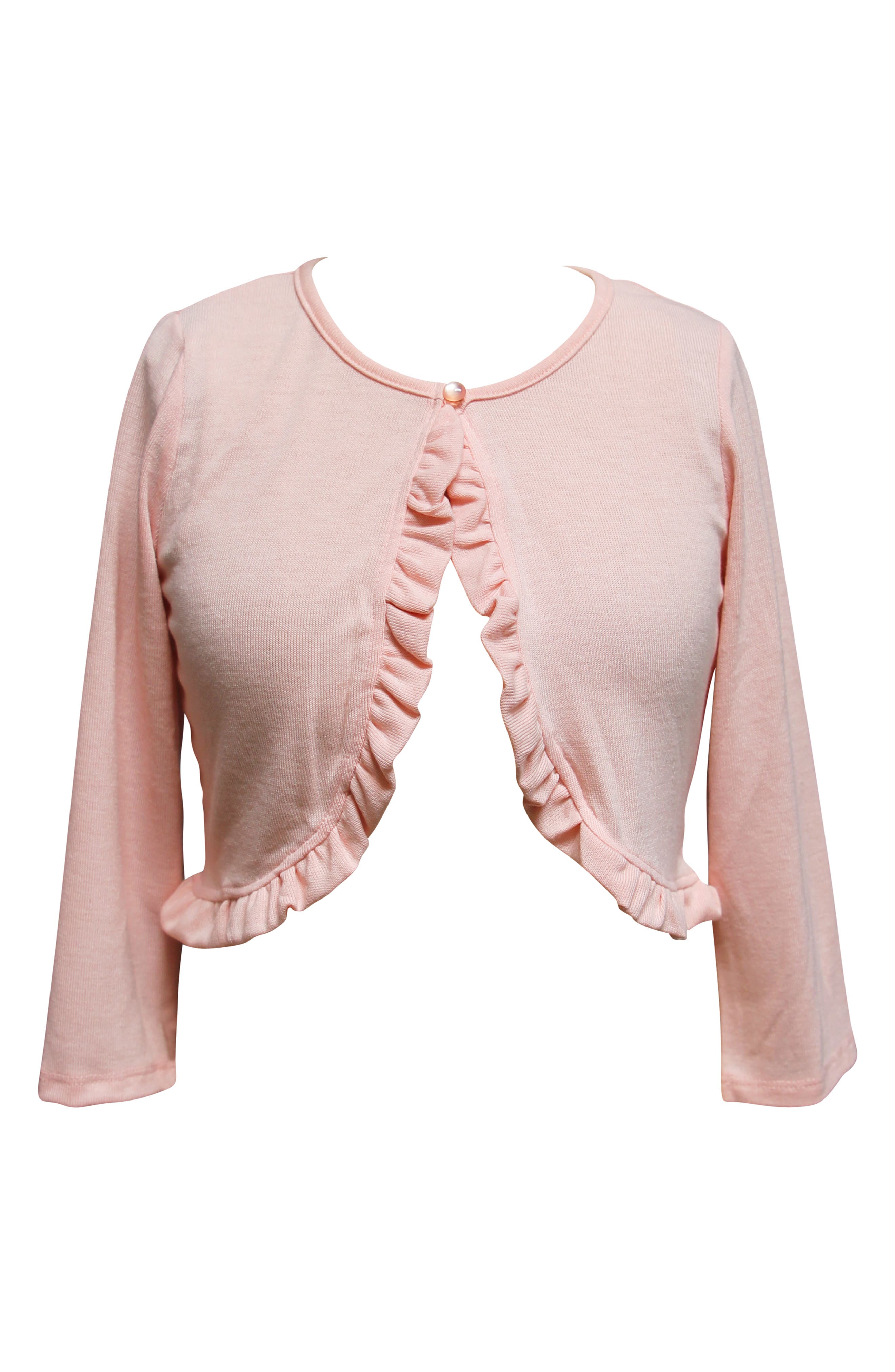 Ava & Yelly Ruffle Front Cardigan in Blush 