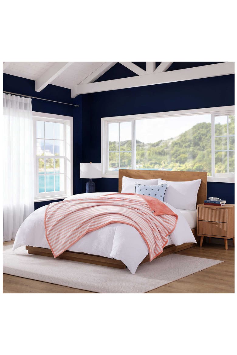 Laguna Beach Stripe Throw Blanket, Alternate, color, WHITE/ CORAL PINK