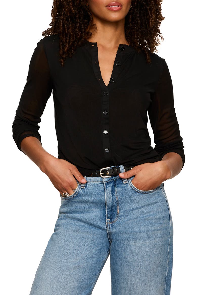 Mesh Sleeve Cardigan, Alternate, color, BLACK