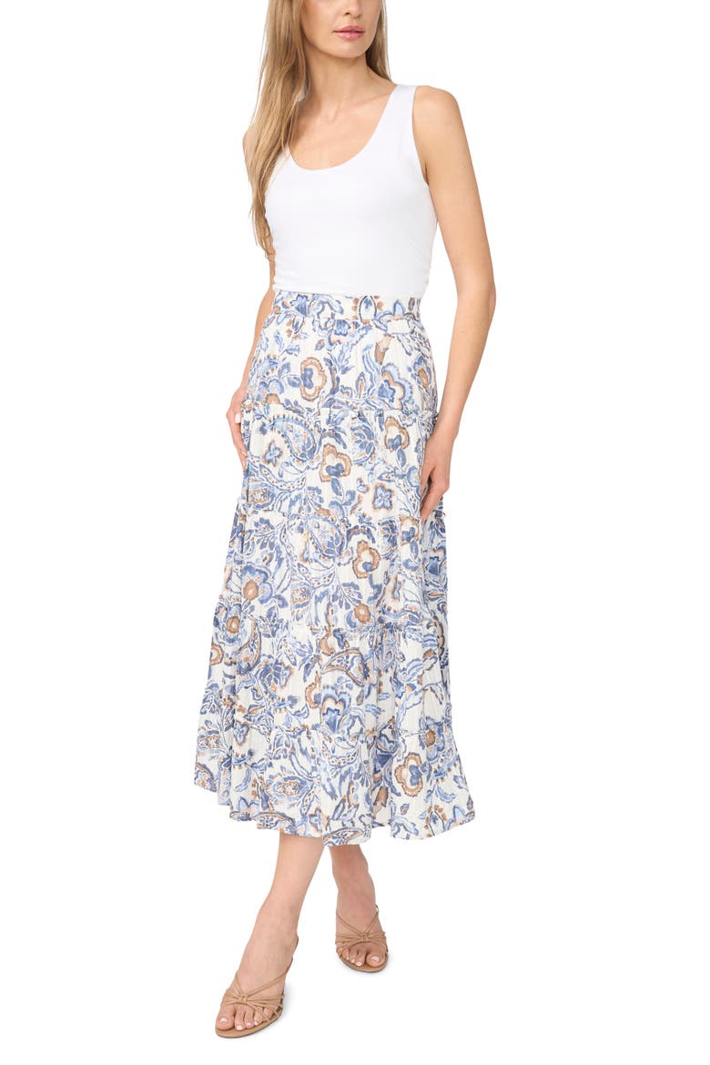 Print Tiered Midi Skirt, Alternate, color, WILD WIND