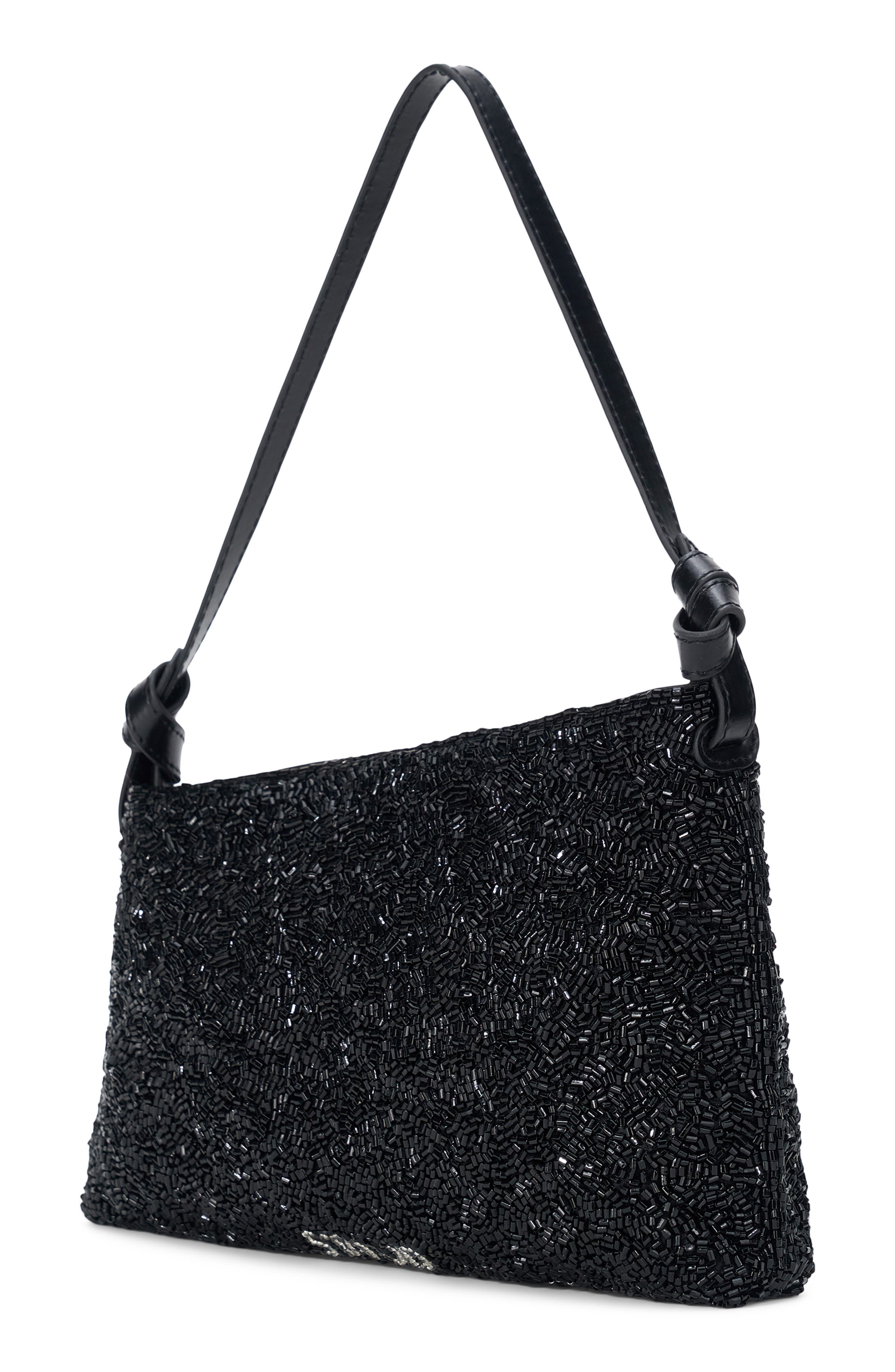 Dani Mini Leather & Bead Shoulder Bag, Alternate, color, BLACK