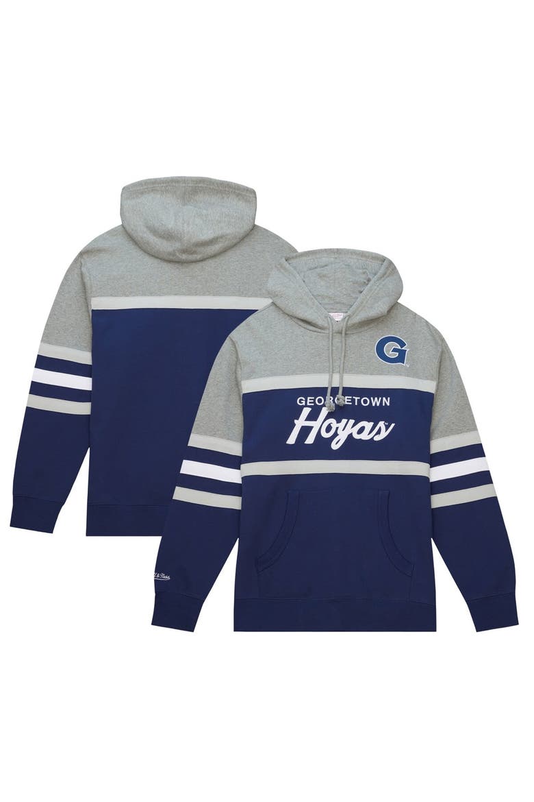 Men's Mitchell & Ness Navy Georgetown Hoyas Head Coach Pullover Hoodie, Main, color, Navy