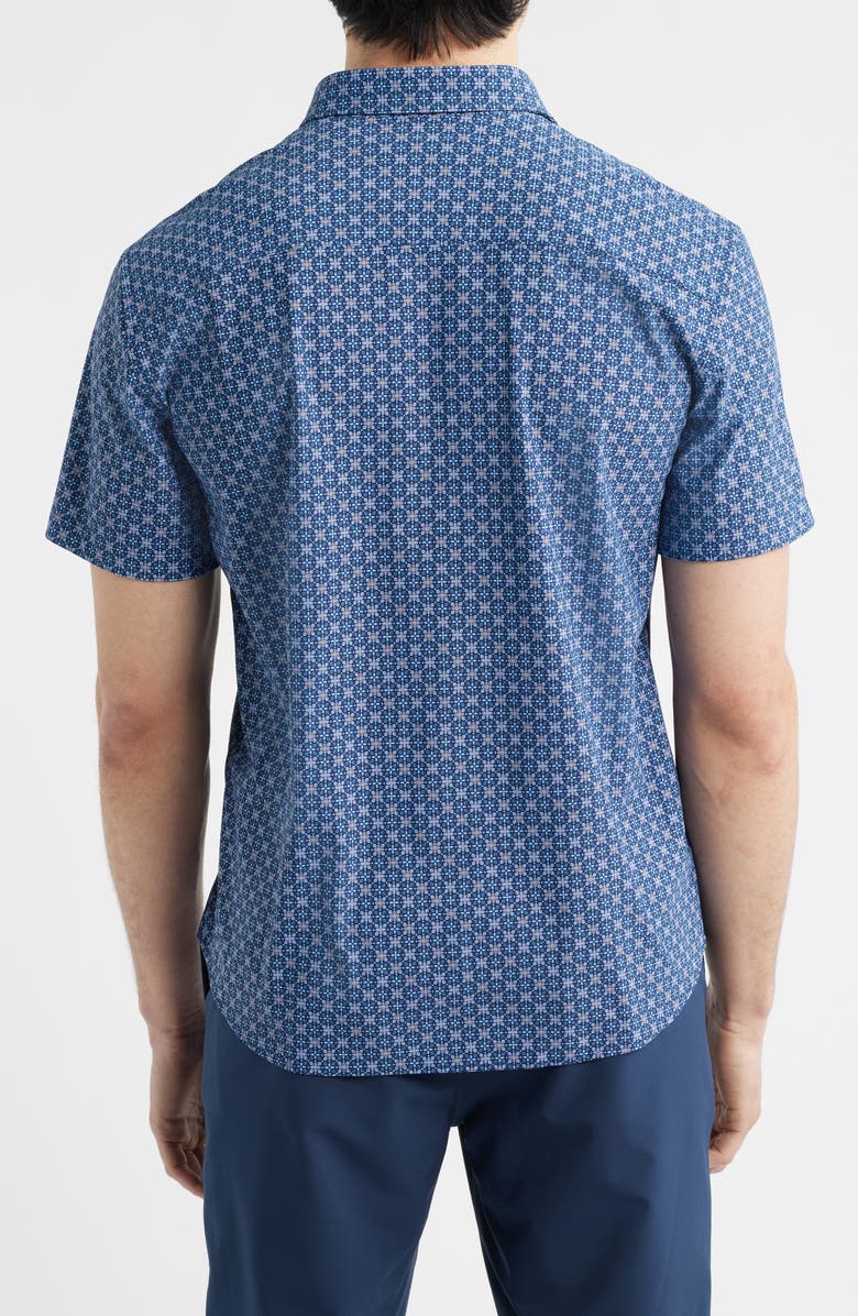 Johnston & Murphy XC+<sup>™</sup> Motion Geo Print Short-Sleeve Performance Knit Button-Up Shirt, Alternate, color, Navy Petal