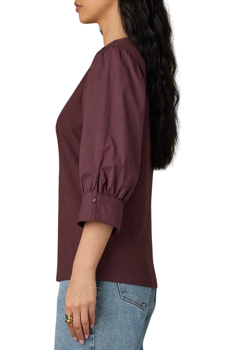 Mixed Media Puff Sleeve Top, Alternate, color, FIG JAM