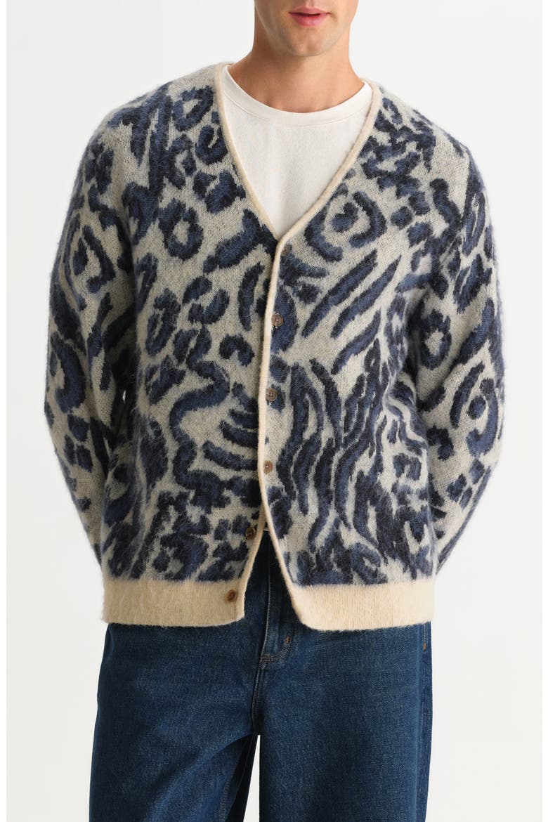 Alban Abstract Animal Cardigan, Main, color, ECRU / NAVY