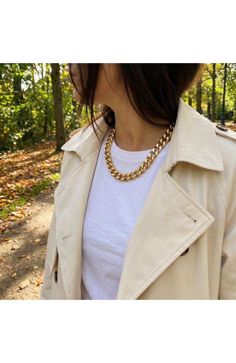 Bliss Diamond Alize Necklace 18k Gold Plated 14" 12mm Width Curb Chain with 4" Extender, Alternate, color, 18K Yellow Gold