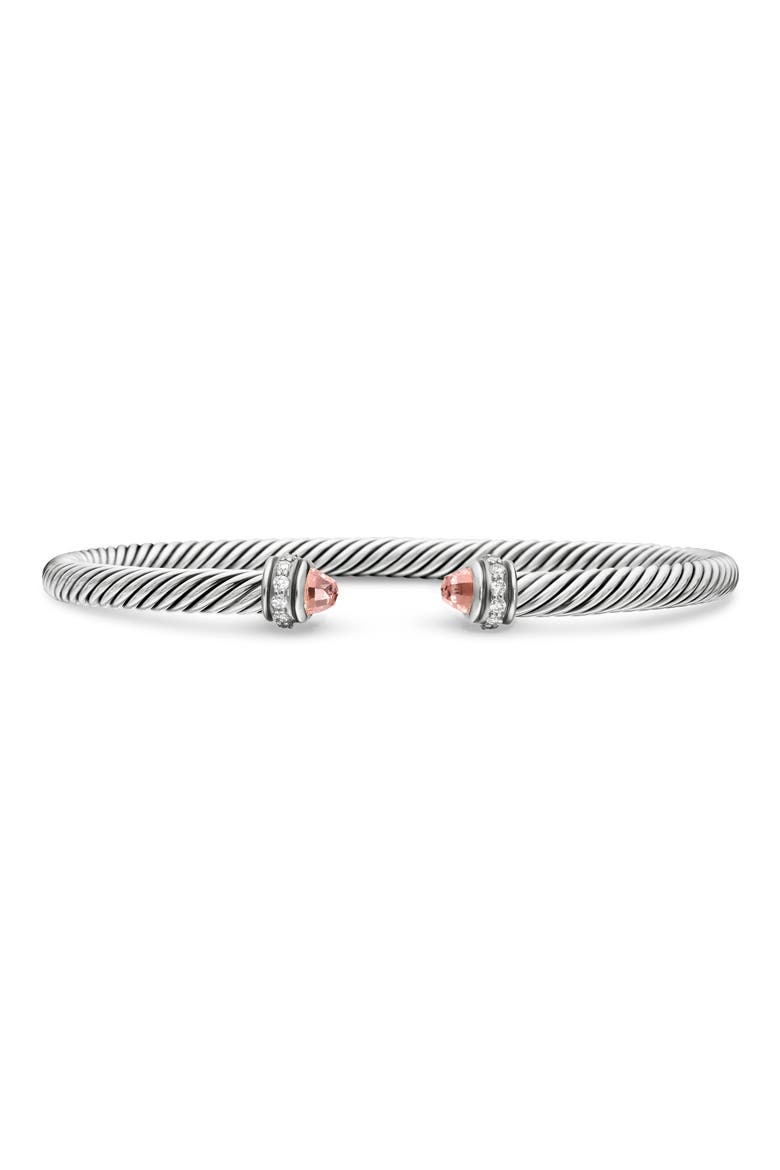 Cable Classic Bracelet with Semiprecious Stones & Diamonds, 4mm, Main, color, MORGANITE