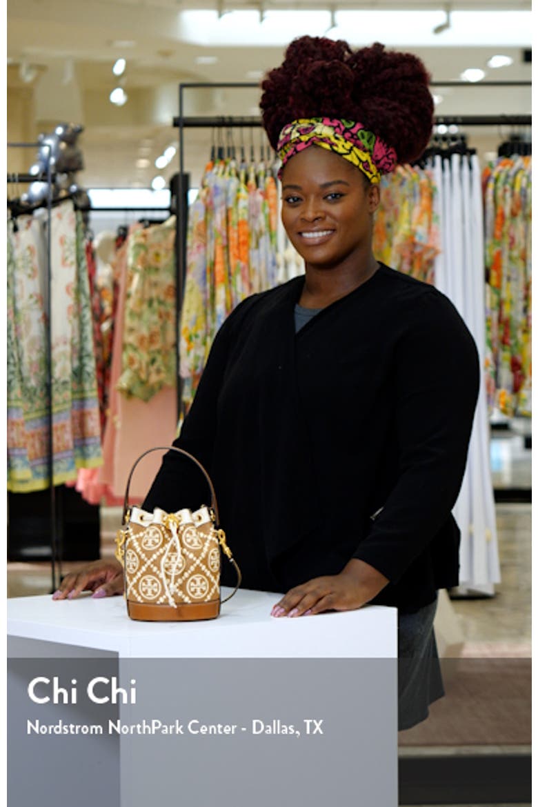 Mini T Monogram Embroidered Raffia Bucket Bag video