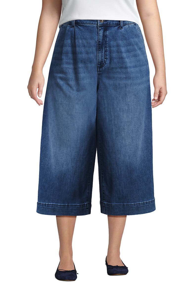 Denim Mid Rise Wide Leg Culotte Jeans, Main, color, Indigo Tide Blue