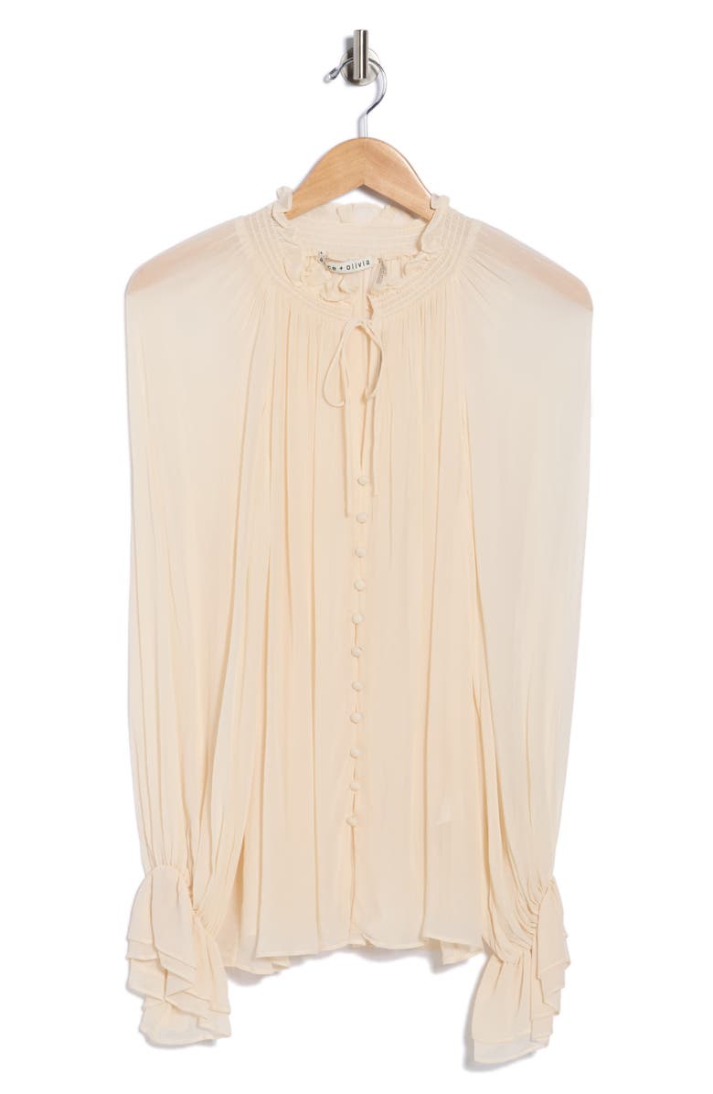 Alice + Olivia Josephine Tie Neck Top, Main, color, Biscotti