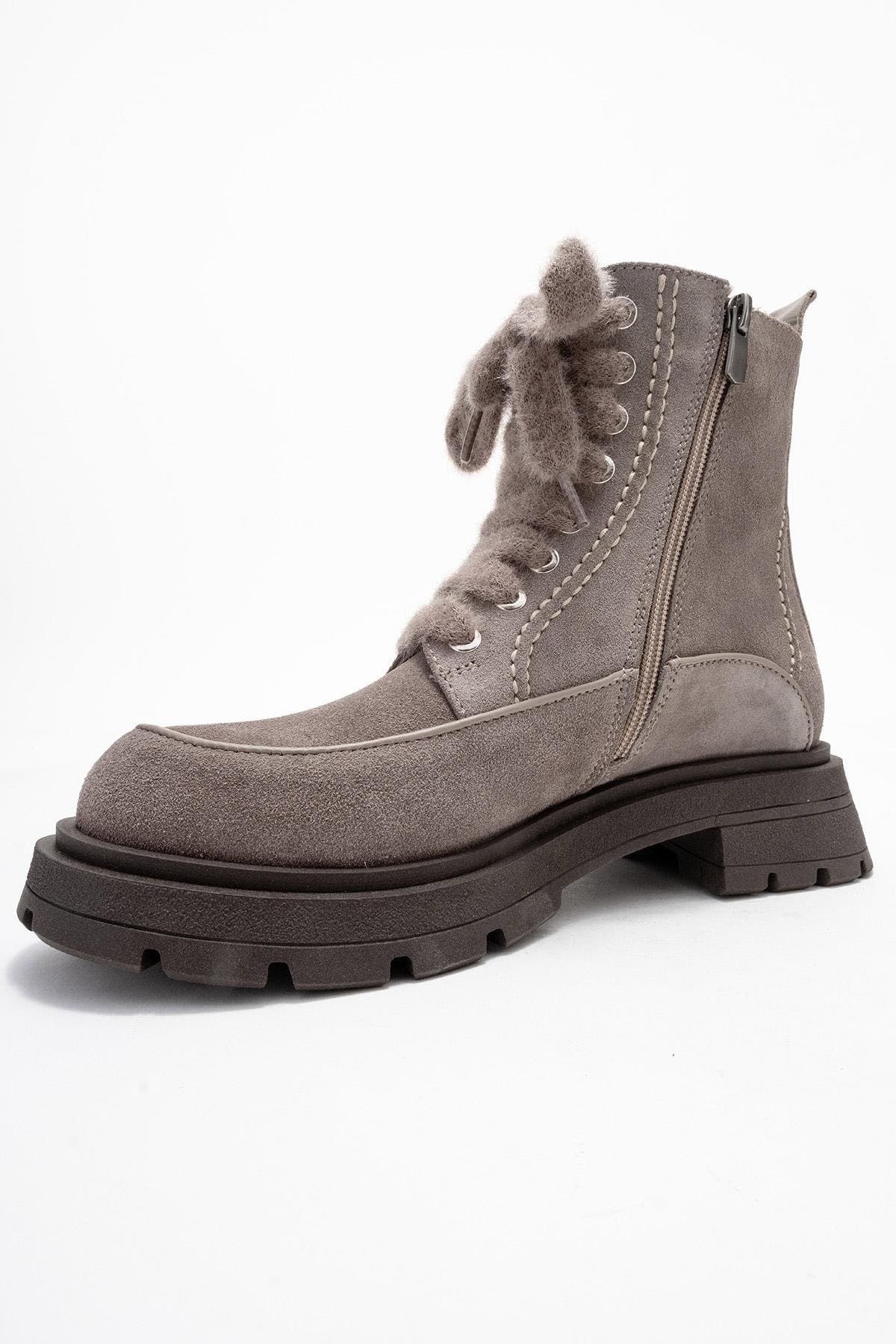 Forever & Always Shoes Mina Leather Combat Boot, Alternate, color, Grey Suede Leather