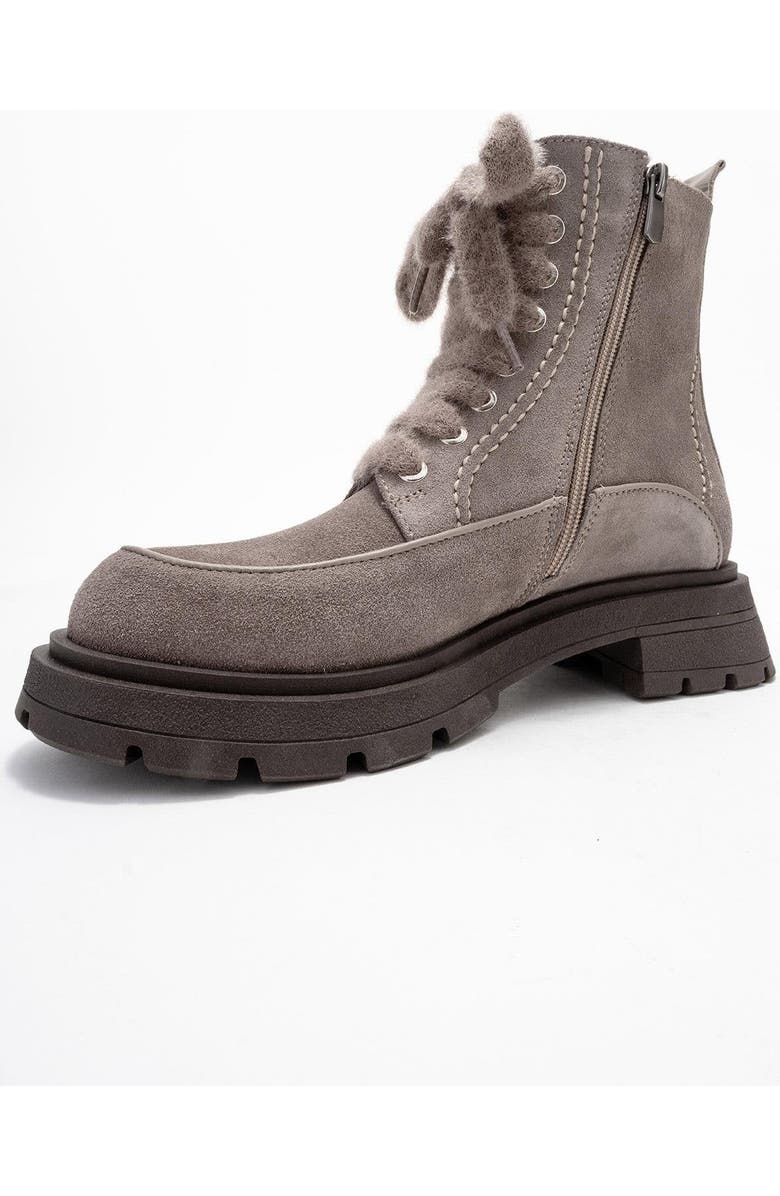 Forever & Always Shoes Mina Leather Combat Boot, Alternate, color, Grey Suede Leather