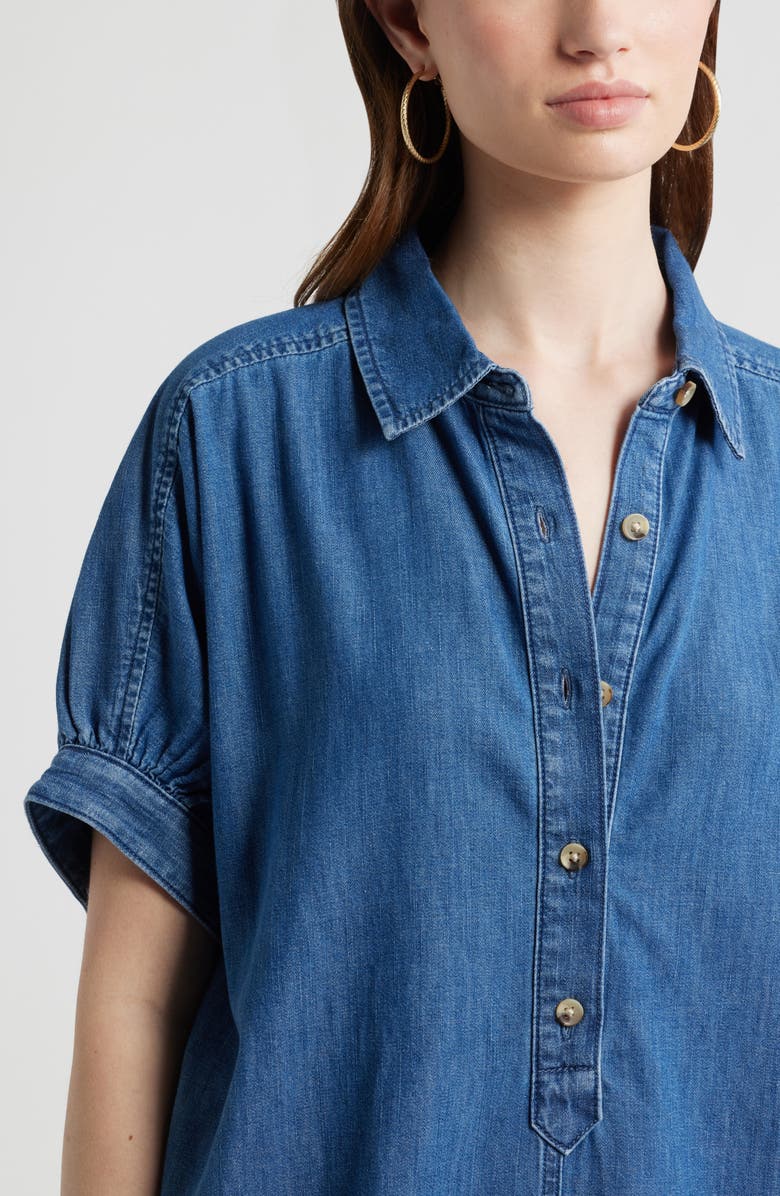 Treasure & Bond Chambray Polo High-Low Shift Dress, Alternate, color, Medium Wash