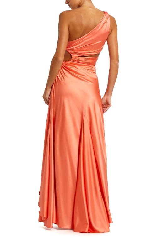 Mac Duggal Cut Out One Shoulder Satin Gown In Orange In Orange