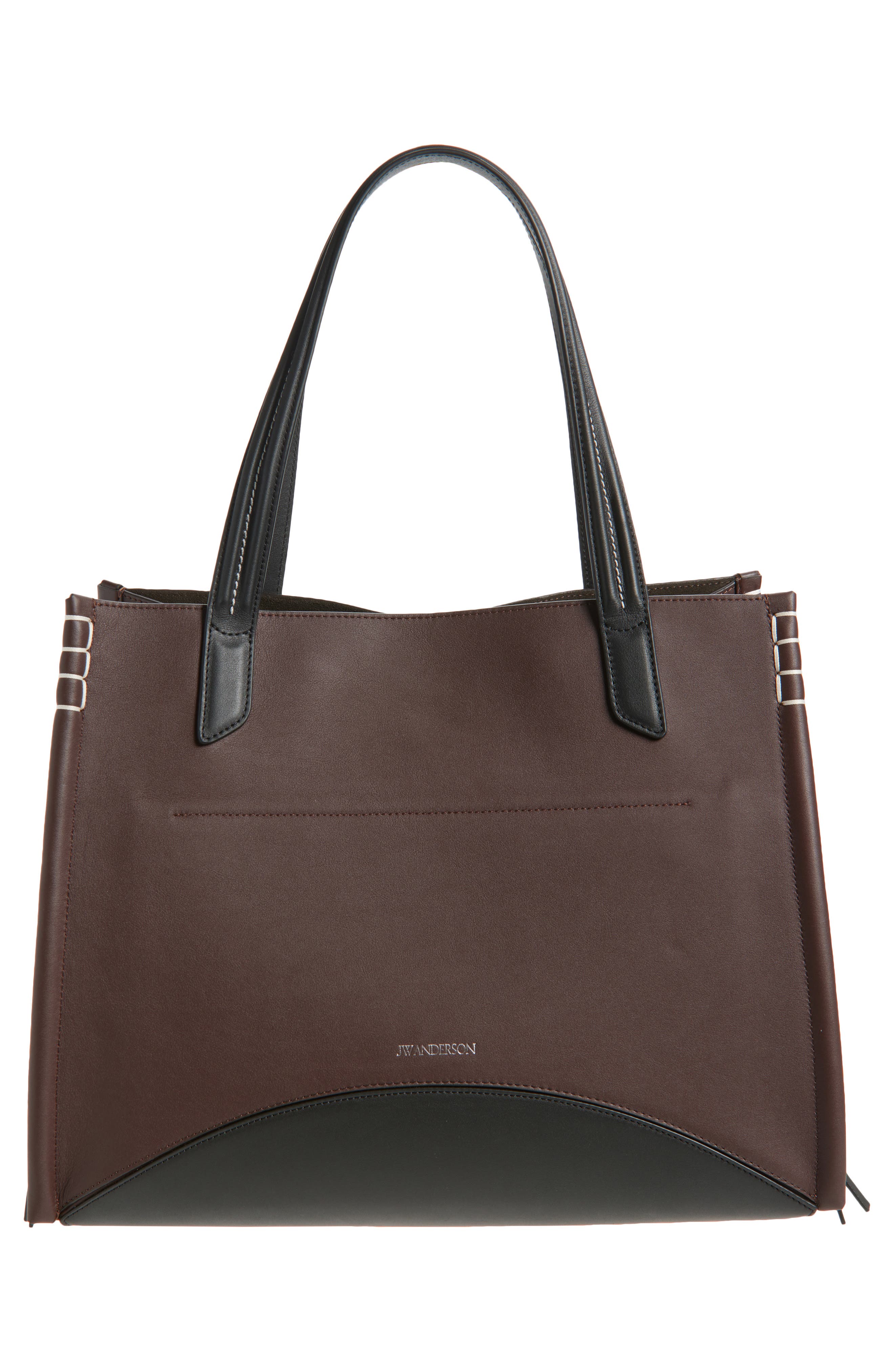 JW Anderson Loafer Leather Tote, Alternate, color, Burgundy/ Black