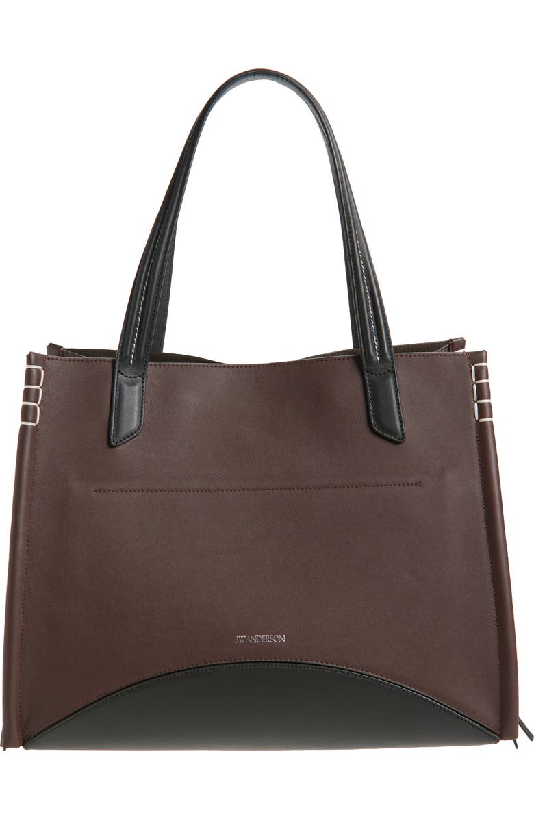 JW Anderson Loafer Leather Tote, Alternate, color, Burgundy/ Black