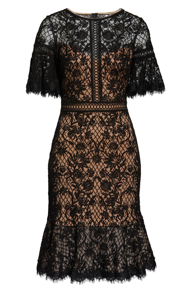 Tadashi Shoji Embroidered Mesh Dress, Alternate, color, 