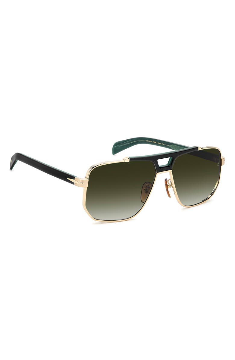 David Beckham Eyewear 61mm Gradient Navigator Sunglasses, Alternate, color, Gold Green/ Green Shaded