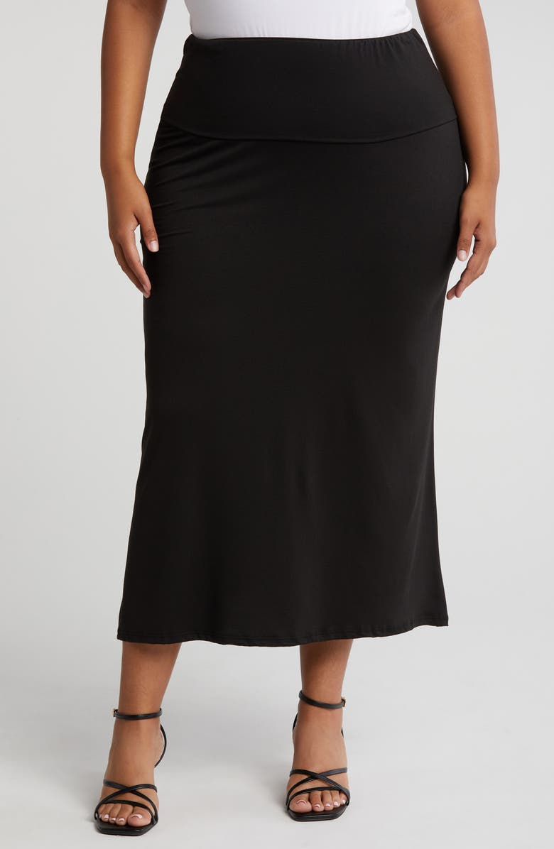 24seven Comfort Apparel Comfortable Foldover Skirt, Main, color, Black